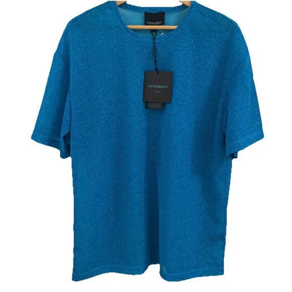 Cynthia Rowley Glitter Tee Women's L Metallic Blue Sheer Lightweight $145 NWT - Picture 1 of 8